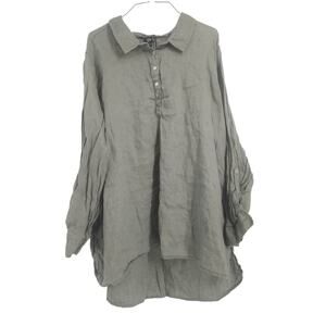 Jones New York Green Long Sleeve Linen Top Womens Plus Size 3X